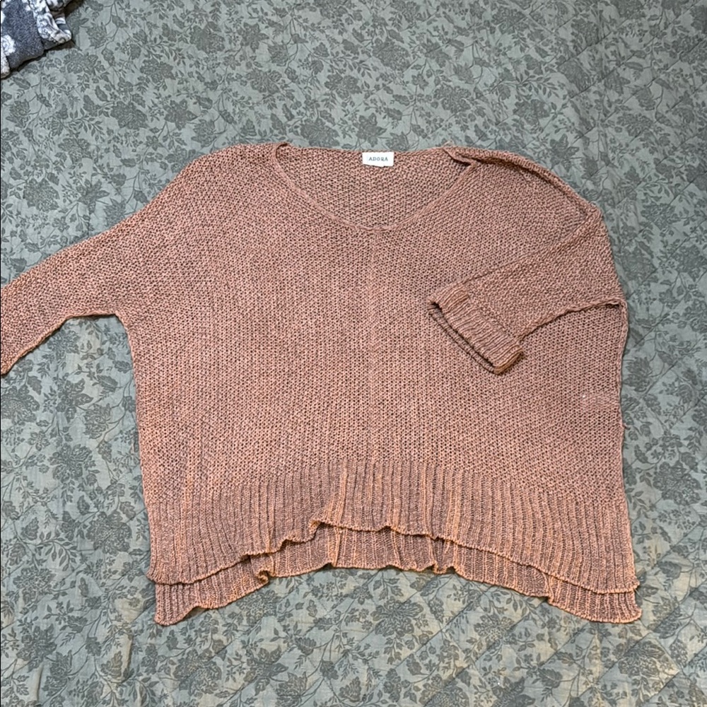 Wilfred Pink V-Neck Sweater with Ribbed Detailing